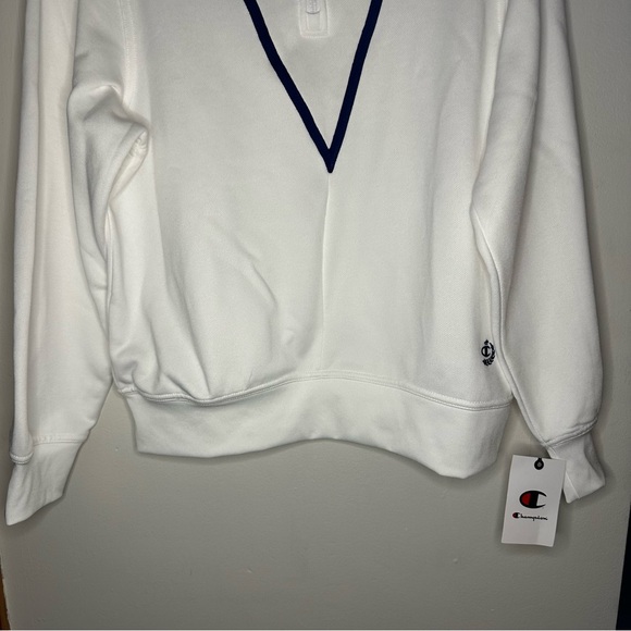 Champion Womens Sz S Quarter Zip Pullover Yearbook White & Navy Blue Accents NEW - Picture 6 of 13